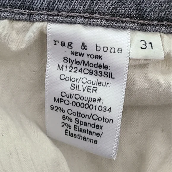 RAG & BONE Mens Jeans Grey Fit 1 Extra Slim Legs Button Fly Denim Size 31 - Picture 15 of 15